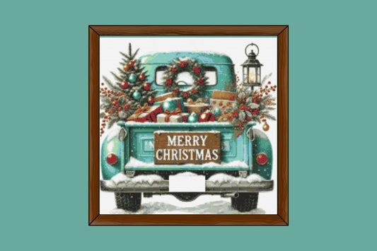 Light Blue Christmas truck cross stitch pattern
