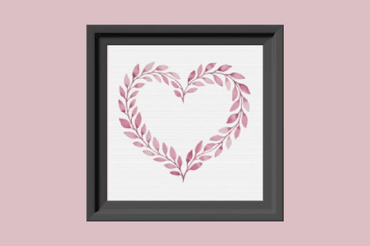 Leaf Valentine Heart Cross stitch pattern