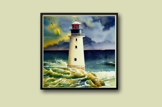 Lighthouse cross stitch pattern green background