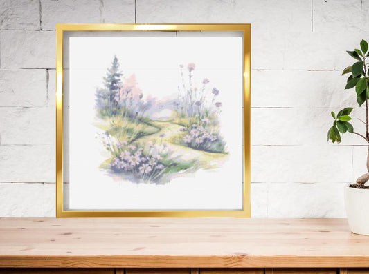Flowers on Path cross stitch pattern