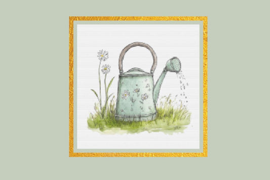 Watering Can cross stitch pattern