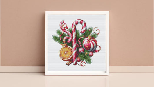 Candy Canes with ornaments cross stitch pattern
