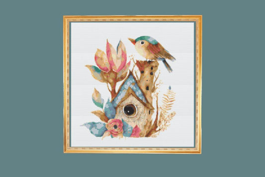 Birdhouse cross stitch pattern
