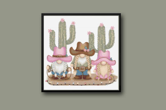 Merry Christmas Cactus Gnomes  Cross stitch pattern