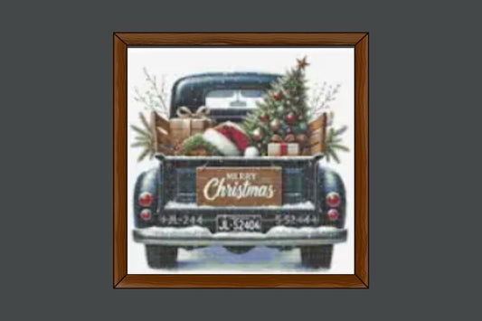 Blue Christmas truck cross stitch pattern