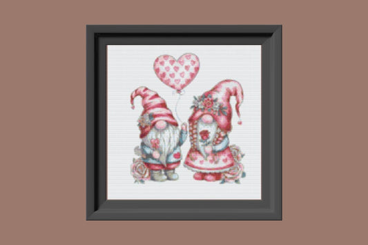 Pink Valentine Gnomes Cross stitch pattern