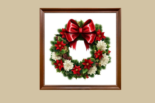 Christmas wreath with flowers cross stitch pattern