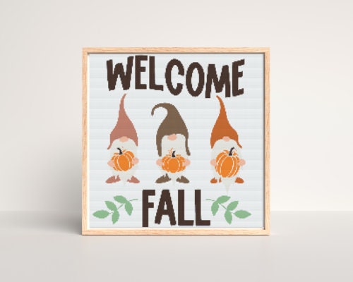 Welcome Fall Gnome Cross Stitch Pattern