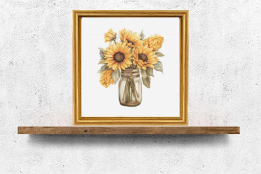 Sunflowers in Mason Jar cross stitch pattern