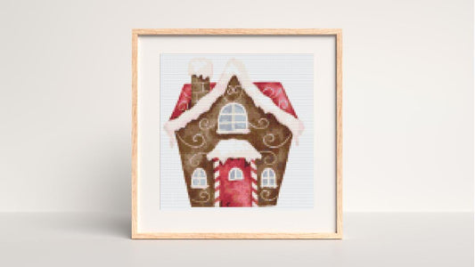 Red and Brown Gingerbread House cross stitch pattern