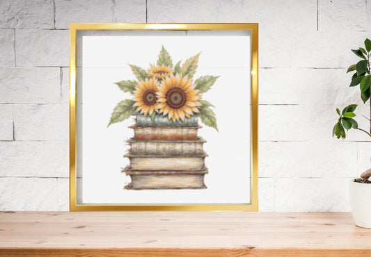 Sunflower on books cross stitch pattern