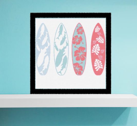 Surf boards together cross stitch pattern