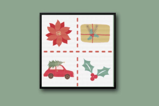 Christmas car sampler Cross stitch pattern