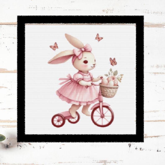 Bunny on Tricycle Cross stitch pattern
