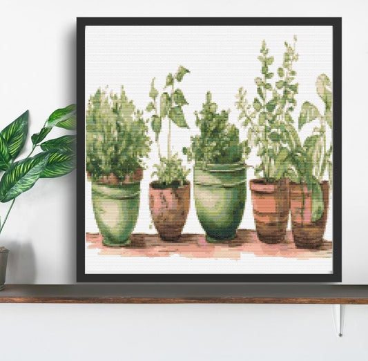 Potted plants cross stitch pattern