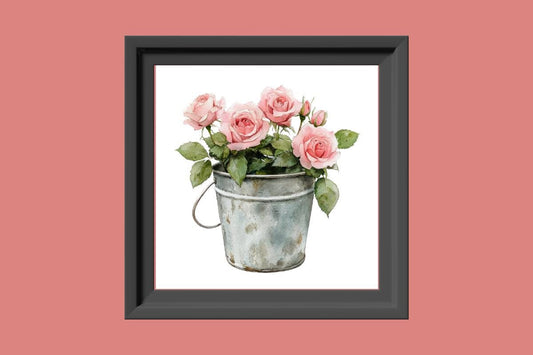 Roses in a pail Cross stitch pattern