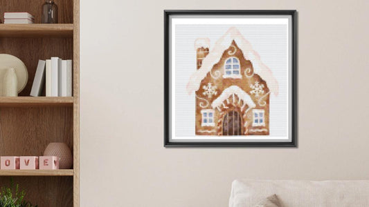 Gingerbread House with snowflakes cross stitch pattern