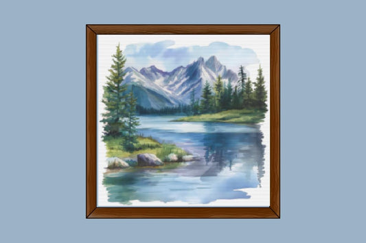 Mountain and Lake cross stitch pattern