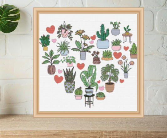 Heart of plants cross stitch pattern