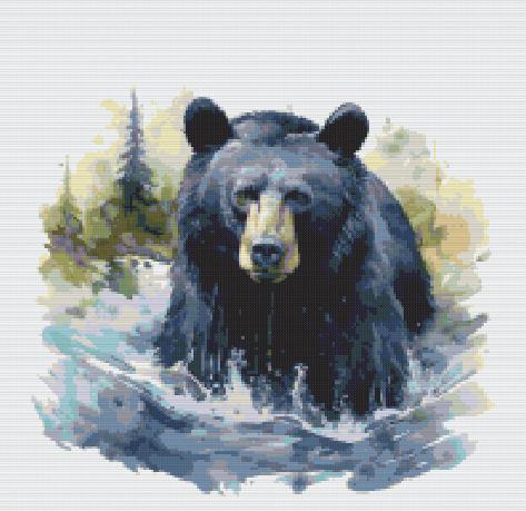 Bear in Water Cross stitch pattern