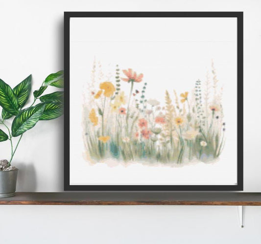 Yellow and Pink Flowers cross stitch pattern