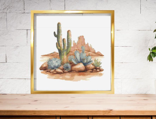 cactus in desert cross stitch pattern