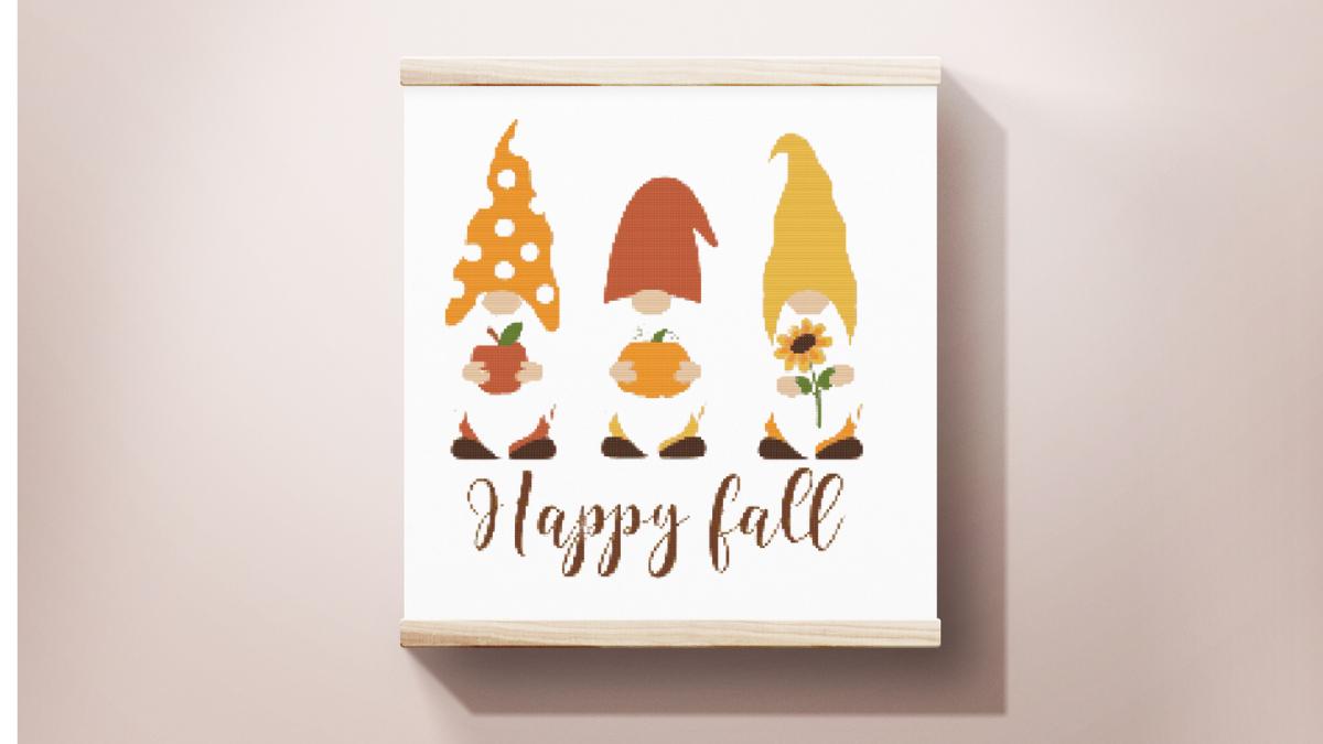 Fall Gnomes cross stitch pattern