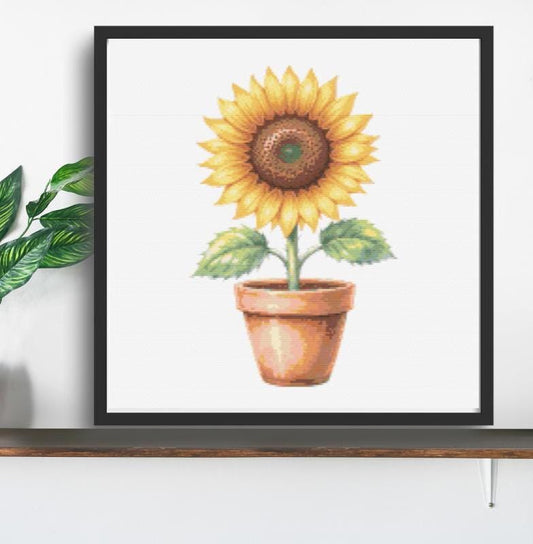 Sunflower in pot cross stitch pattern