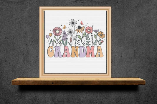Grandma floral  cross stitch pattern