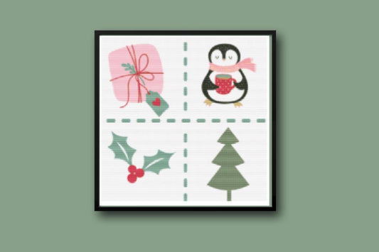 Christmas pink gift Sampler Cross stitch pattern