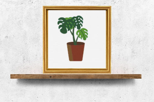 Potted plant in brown pot cross stitch pattern