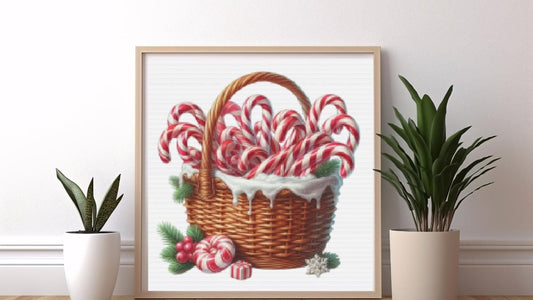 Candy Canes in basket cross stitch pattern