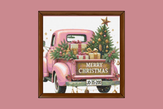 Pink Christmas truck cross stitch pattern