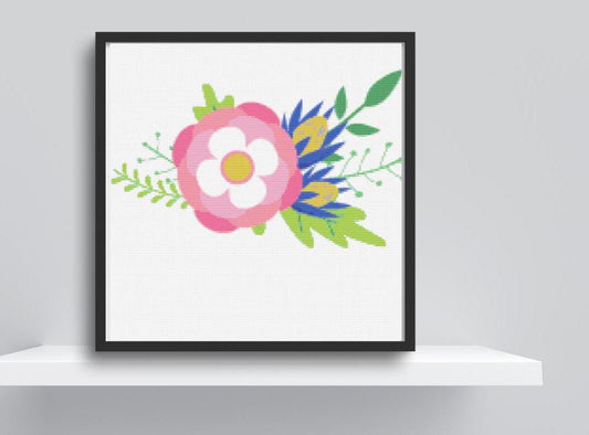 Pink flower cross stitch pattern