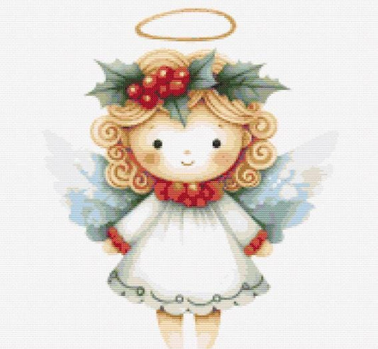 Christmas angel With red berries cross stitch pattern