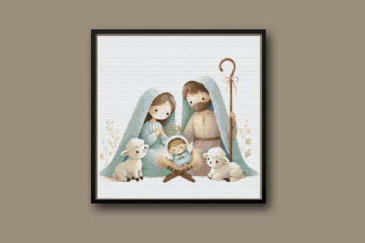 Baby Jesus With Lambs Cross stitch pattern