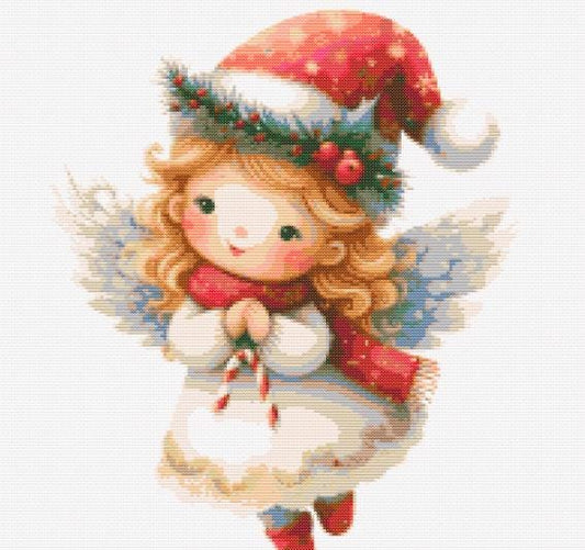 Christmas angel in Santa Hat cross stitch pattern