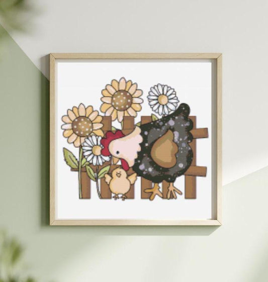 Chicken and chick cross stitch pattern