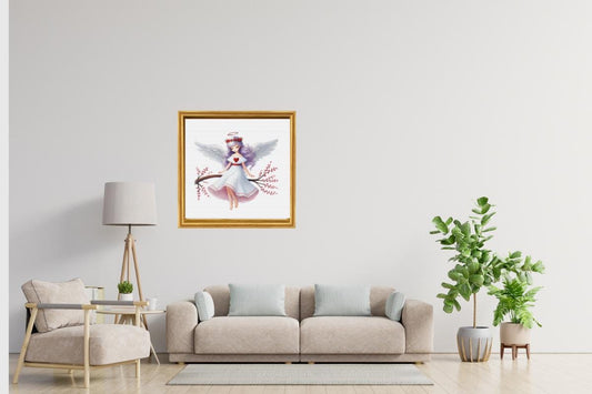 Angel sitting on branch Cross stitch pattern