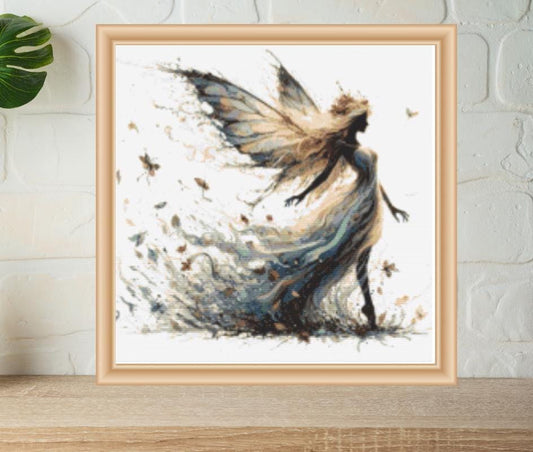 Fairy with train cross stitch pattern