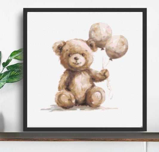 Teddy Bear with balloons Cross stitch pattern
