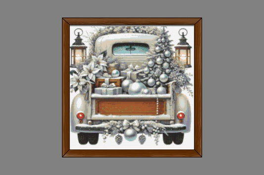 Silver Christmas truck cross stitch pattern