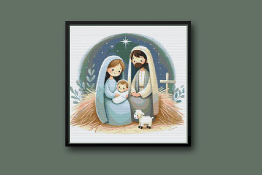 Blue Background Nativity Cross stitch pattern