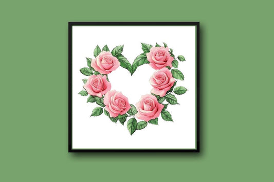 Rose on green wreath Cross stitch pattern