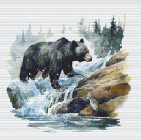 Bear in stream Cross stitch pattern