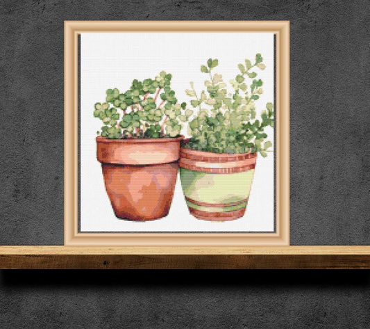 plants in green pot cross stitch pattern