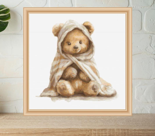Teddy Bear in blanket Cross stitch pattern