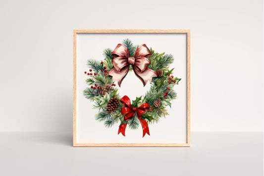 Christmas wreath cross stitch pattern red bow