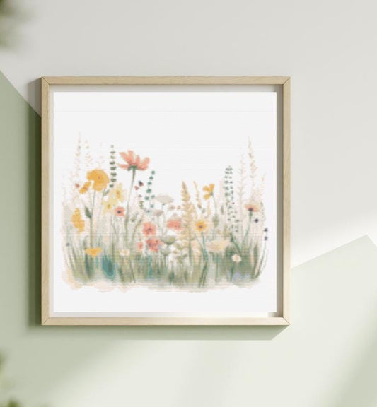 Yellow and pink flowers cross stitch pattern