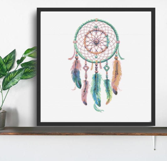 Turquoise dream catcher cross stitch pattern